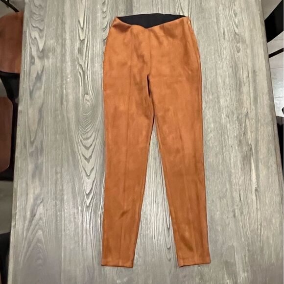 Simply Vera Vera Wang Legging Pants High Rise Pleat Lines Faux Suede Brown S - Picture 1 of 7